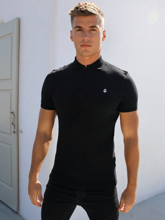 Blakely Clothing Aspen Black Mens Zip Up Polo Shirt